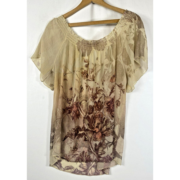 Charlotte Russe Y2K Top Peasant Smocking Sheer Fairycore Whimsigoth Size Large - Picture 12 of 15